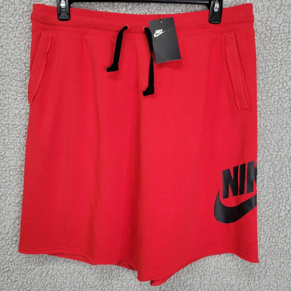 Nike Mens Sportswear French Terry Raw Hem Shorts Red Black XL AR2375-657